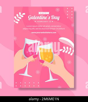 Happy Galentines Day Poster Flache Cartoon Handgezeichnete Vorlagen Illustration Stock Vektor