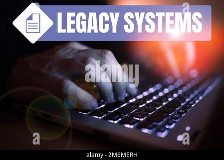 Handgeschriebenes Schild Legacy Systems. Wort für Computersystem oder Anwendungsprogramm mit alter Methodentechnologie Stockfoto