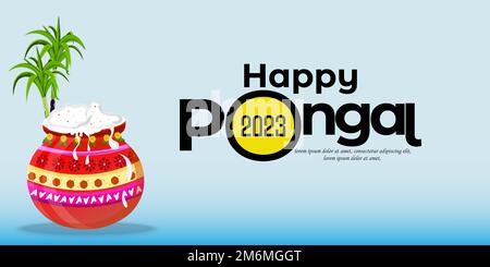 Illustration des Happy Pongal Holiday Harvest Festival in Südindien. Stock Vektor