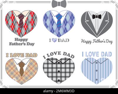 Satz von Vektorsymbolen zum Vatertag, isoliert auf weißem Hintergrund. Stock Vektor