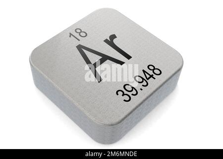 Argon-Element-Symbol auf Metallblock Stockfoto
