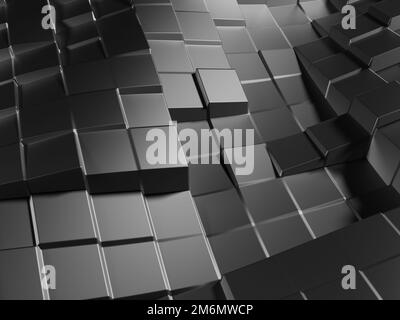 Abstrakter dunkel extrudierter wellenförmiger Hintergrund. Minimalistisch helle, saubere Firmenwand. Darstellung der geometrischen 3D-Oberfläche. Verschiebung von polygonalen Elementen. Stockfoto