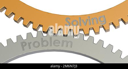 Problemlösungswort zu eingerückten Zahnrädern, Stockfoto