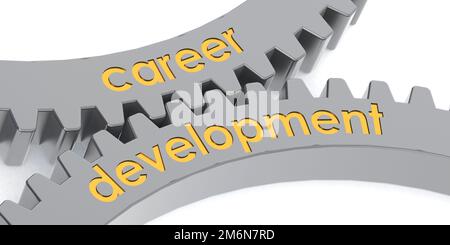 Wort zur beruflichen Weiterentwicklung bei Zahnrädern Stockfoto