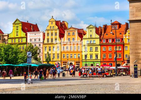 Breslau, Polen Salzplatz farbenfrohe Häuser Stockfoto