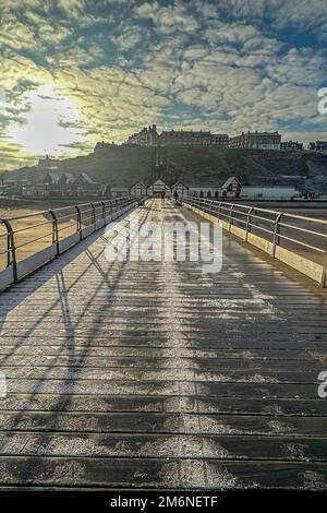 Blick auf die Stadt saltburn vom Ende des Piers Stockfoto