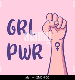 Konzeptposter zum Internationalen Frauentag. Mädchen-Power-Illustration Hintergrund. Abbildung des Faustvektors für Frauen am Tag grl pwr Stock Vektor