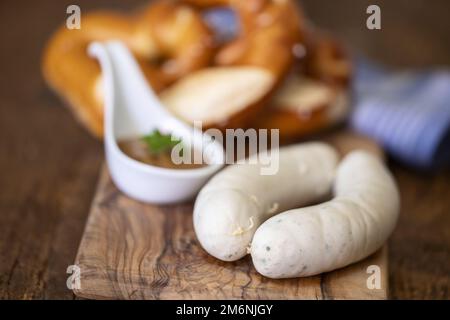 Paar bayrische Kalbswürste Stockfoto