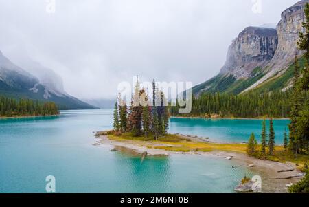 Spirit Island in Maligne Lake, Jasper National Park, Alberta, Kanada. Kanadische Rockies Stockfoto