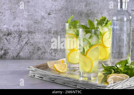 Basilikum Zitrone Gin und Tonic Stockfoto