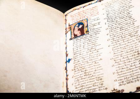 Antikes Manuskriptblatt aus Dante Divine Comedy. Stockfoto