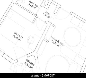 Grundriss des Apartments. 2D architektonischer Plan eines Hauses. Stockfoto