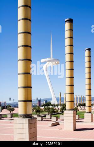 Kommunikationsturm von Montjuic, Barcelona, Katalonien, Spanien, Stockfoto