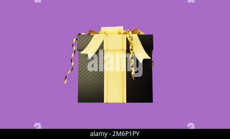 Verschönerte Geschenkbox für Ausverkauf am Black friday im Rosenhintergrund, isoliert - Objekt-3D-Rendering Stockfoto