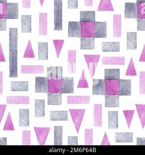 Abstraktes nahtloses geometrisches Muster in Aquarellfarben. Handgemalte ethnische Illustration. Stockfoto