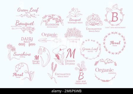 Feminines Logo-Set im Blumendesign Stock Vektor