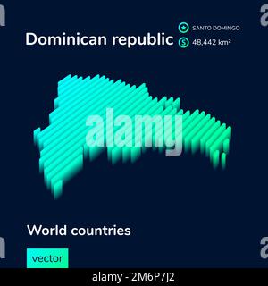 Karte der Dominikanischen republik. Karte der digitalen Neonisometrien-Kontur mit isometrischen Streifenkonturen der Dominikanischen republik. Stock Vektor