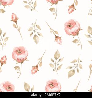 Aquarell Nahtloses Blumenmuster. Schönes Muster für Design. Trendiger Aufdruck. Die Schönen und Rosen bouquet ein nahtloses Muster. Aquarellfarbe Stockfoto