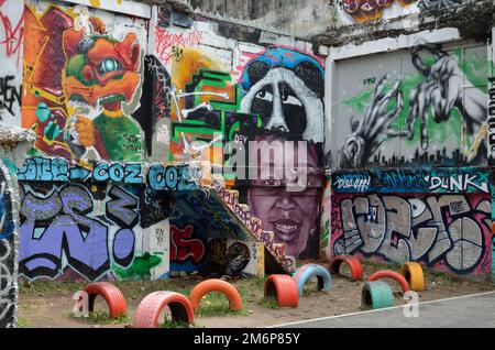 Street Art in Bangkok, Chaloemla Park (Graffiti Park) Stockfoto