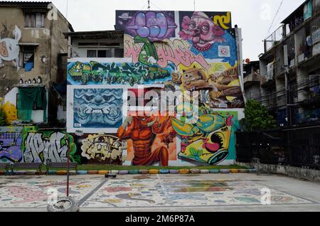 Street Art in Bangkok, Chaloemla Park (Graffiti Park) Stockfoto