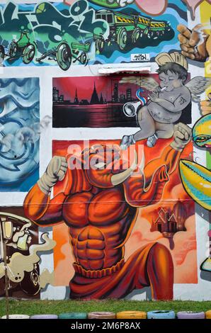 Street Art in Bangkok, Chaloemla Park (Graffiti Park) Stockfoto