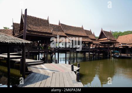 Schwimmender Markt, antiker Siam Park, Samut Prakan, Bangkok Stockfoto