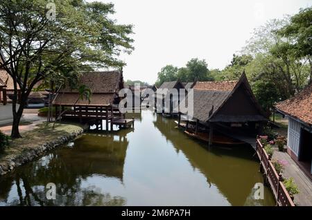 Schwimmender Markt, antiker Siam Park, Samut Prakan, Bangkok Stockfoto