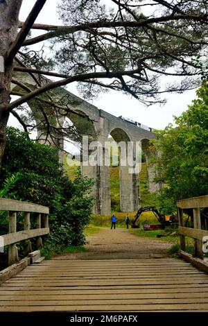 Die Jacobite-Dampfeisenbahn, die den Glenfinnan-Viadukt überquert, am 8. September 5 2022 mit LMS-Klasse Nr. 45212, Abfahrt am Nachmittag von Fort William. Stockfoto