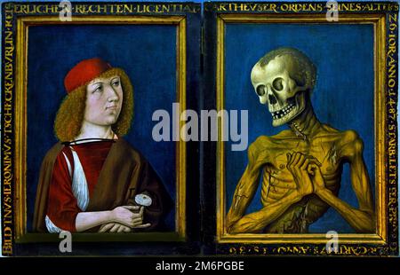 Portrait von Hieronymus Tscheckenburlin und Tod 1487 Gemälde des anonymen Oberrheinischen Meisters 15. Century , Germay, Deutsch, Stockfoto