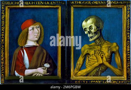 Portrait von Hieronymus Tscheckenburlin und Tod 1487 Gemälde des anonymen Oberrheinischen Meisters 15. Century , Germay, Deutsch, Stockfoto