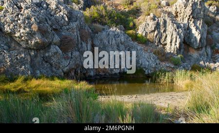 Treffpunkt der Ägäis und des Mittelmeers; Dalyan. Der Strand von Iztuzu, das Laichgebiet der Caretta-Caretta-Schildkröten. Dalyan Delta, berühmt für Stockfoto