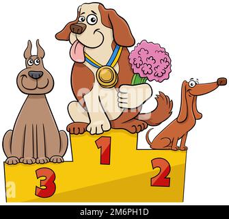 Drei Zeichentrickhunde auf dem Podium bei der Hundeausstellung Stockfoto