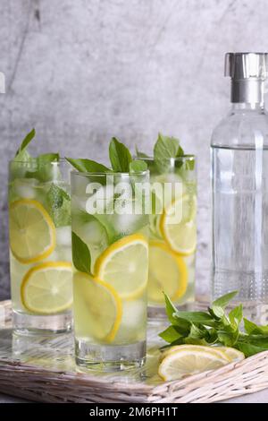 Basilikum Zitrone Gin und Tonic Stockfoto