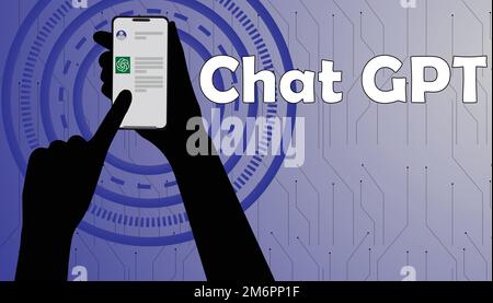 Chat-gpt-Arbeitsmethode und Szenario mit Protokoll- und Chat-gpt-Symbol. Chatgpt-Text auf blauem Hintergrund. Stock Vektor