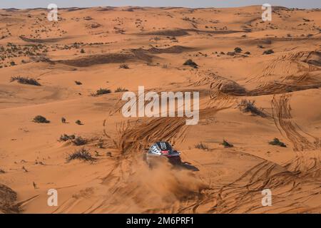 204 PETERHANSEL Stéphane (Fra), BOULANGER Edouard (Fra), Team Audi Sport, Audi RS Q e-tron E2, Auto, Action während der Stufe 5 des Dakar 2023 rund um Hail, am 5. Januar 2023 in Haika, Saudi-Arabien - Foto Eric Vargiolu / DPPI Stockfoto