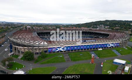Murrayfield Stadium in Edinburgh von oben - Luftaufnahme - EDINBURGH, SCHOTTLAND - 04. OKTOBER 2022 Stockfoto