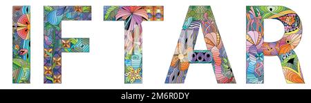 Handgemalte Kunstgestaltung. Handgezeichnetes Zeichnungswort IFTAR für T-Shirt und andere Dekorationen Stock Vektor