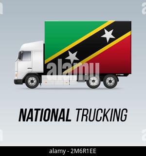 Symbol des nationalen Lieferwagens mit der Flagge der Föderation St. Kitts und Nevis. National Trucking-Ikone und Flaggendesign Stock Vektor