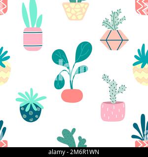 Startseite Topfpflanzen nahtlose Muster.Indoor Blumen Stockfoto