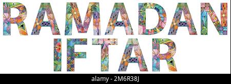 Handgemalte Kunstgestaltung. Handgezeichnete Zeichnungswörter RAMADAN IFTAR für T-Shirt und andere Dekorationen Stock Vektor