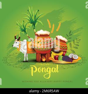 Ein neues Bild von "Happy Pongal Holiday Harvest Festival" von Tamil Nadu Woman's Making Pongal. vektorhintergrundkonstruktion Stock Vektor