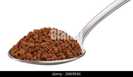 Kakaopulver in Löffel auf weißem Hintergrund Stockfoto