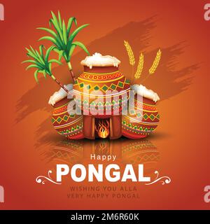 Neue Illustration des Happy Pongal Holiday Harvest Festival. vektorhintergrundkonstruktion. Stock Vektor