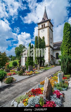 Kirche in Grindelwald Stockfoto