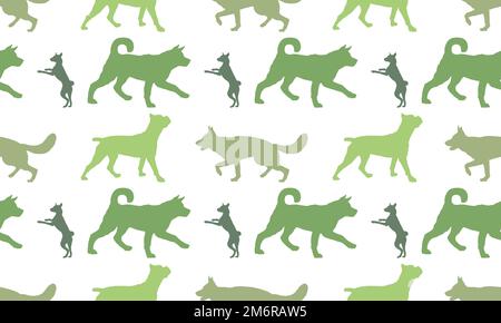 Hunde verschiedene Farben isoliert auf weißem Hintergrund. Nahtloses Muster. Endlose Textur. Design für Stoff, Dekor, Tapete, Geschenkpapier, Druck. Stock Vektor