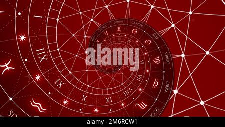 Astrologischer Hintergrund mit Sternzeichen und Symbol. Stockfoto