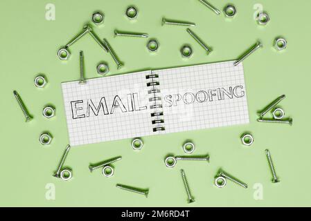 Signieren Sie mit E-Mail-Spoofing. Konzeptfotos sichern den Zugriff auf und den Inhalt eines E-Mail-Kontos oder -Service Stockfoto