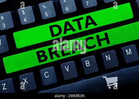 Textüberschrift mit einer Darstellung von Datenschutzverletzungen. Business Showcase Sicherheitsvorfall, bei dem vertrauliche geschützte Informationen kopiert wurden Stockfoto