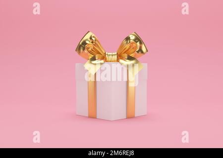 3D Rendering Bild des jüdischen Feiertages Hanukkah mit Gif-Box auf rosa Hintergrund. Stockfoto