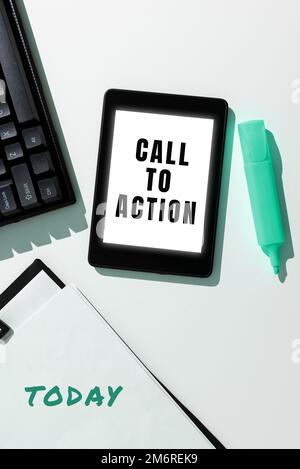 Konzeptionelle Darstellung der Handlungsaufforderung. Business Showcase ermutigen Sie zu einer Entscheidung, um eine erfolgreiche Strategie voranzutreiben Stockfoto